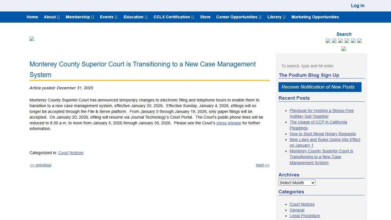 Monterey County Superior Court is Transitioning to a New Case Management System - Legal Professionals, Inc. - LPI : Legal Professionals, Inc. – LPI
